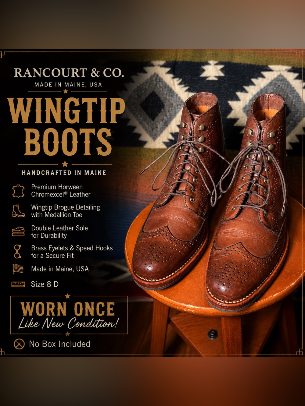 Rancourt Men's Heritage Leather Wingtip Lace-Up Boots - Worn only at my wedding - Picture 1 of 11